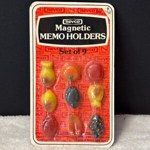 NOS‎ Rare Vintage Nevco 9 Fruit Magnetic Refrigerator Magnet Memo Holders